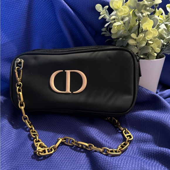 Dior Black Repurposed Makeup Bag With Gold CD Initials. - Picture 1 of 10